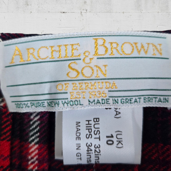 90s Vintage Navy Red Tartan Archie Brown Scottish Tartan Wool Kilt Skirt Size 8 - Picture 4 of 8